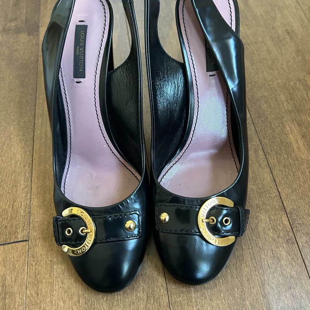 Louis Vuitton Black Leather Slingback Heels